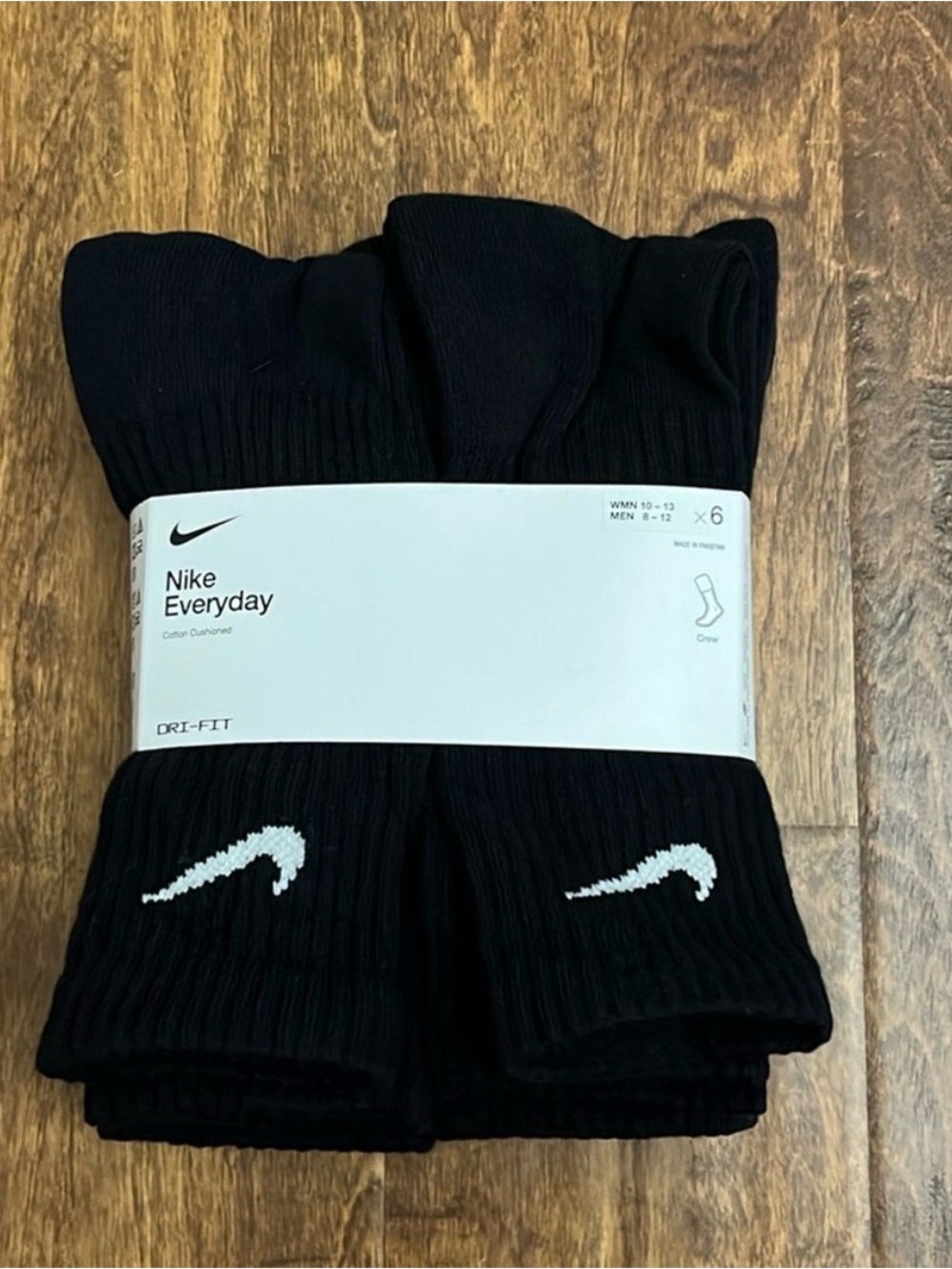 Nike Black Crew Athletic Socks with White Swoosh (6 Pack)